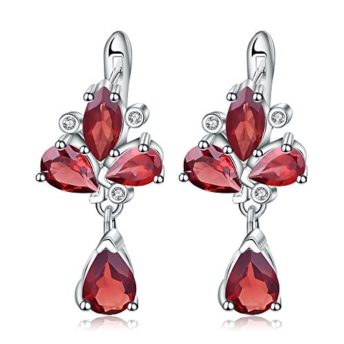AdronQ 6.84Ct Pendientes De Flores De Granate Rojo Natural Pendientes De Gota De Piedras Preciosas 925 para Mujeres Joyería Fina
