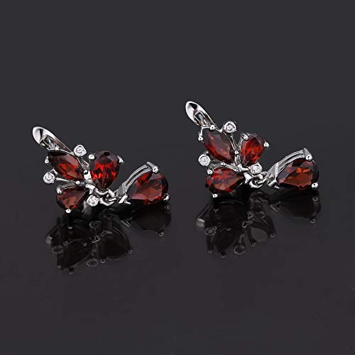 AdronQ 6.84Ct Pendientes De Flores De Granate Rojo Natural Pendientes De Gota De Piedras Preciosas 925 para Mujeres Joyería Fina
