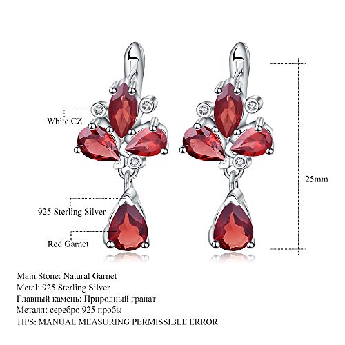 AdronQ 6.84Ct Pendientes De Flores De Granate Rojo Natural Pendientes De Gota De Piedras Preciosas 925 para Mujeres Joyería Fina