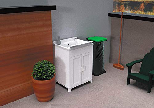 Adventa - Lavadero de Resina para Interior y Exterior, color Blanco, 60 x 50 x 85 cm