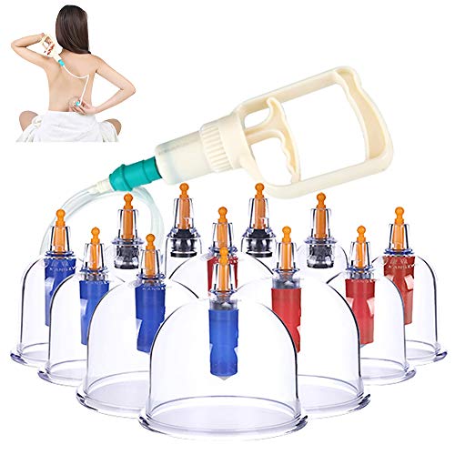 AEAC 12 Juego De Terapia De Ventosas, Juego De Ventosas De Succión Al Vacío con Mango De Bombeo Sin Vidrio con Dispositivo De Ventosas Al Vacío De Tipo De Succión