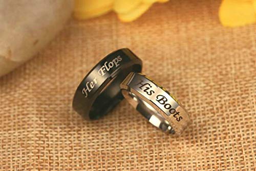 Aeici Anillo Compromiso Mujer Anillo Boda Acero Inoxidable Grabado Her Flops y His Boots Mujer 30 + Hombre 9,5