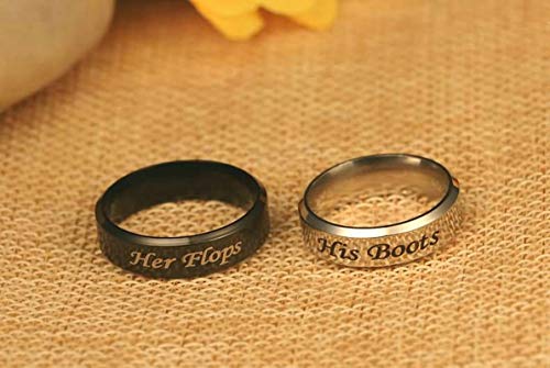 Aeici Anillo Compromiso Mujer Anillo Boda Acero Inoxidable Grabado Her Flops y His Boots Mujer 30 + Hombre 9,5