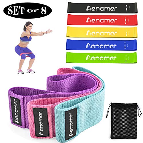 Aenamer Bandas Elasticas Musculacion, Bandas de Resistencia Fitness de Tela 8 Niveles para Hombre Mujer, Bandas de Ejercicios para Yoga Pilates Crossfit Gym Estiramientos Fisioterapia