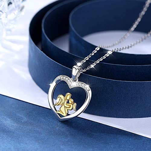 AEONSLOVE Collar Mujer Ángel Guardian Oro Bicolor Plata de Ley 925 Joyas Amor Para Mamá y Bebé