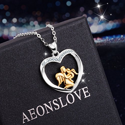 AEONSLOVE Collar Mujer Ángel Guardian Oro Bicolor Plata de Ley 925 Joyas Amor Para Mamá y Bebé