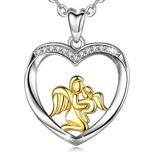 AEONSLOVE Collar Mujer Ángel Guardian Oro Bicolor Plata de Ley 925 Joyas Amor Para Mamá y Bebé