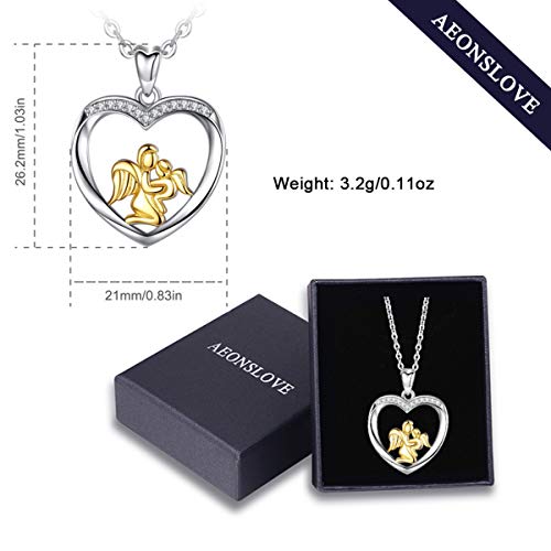 AEONSLOVE Collar Mujer Ángel Guardian Oro Bicolor Plata de Ley 925 Joyas Amor Para Mamá y Bebé