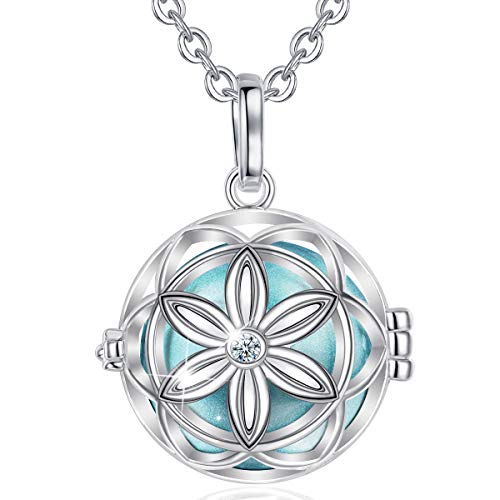 AEONSLOVE Llamador de Angeles Embarazada, Colgantes Mujer Colgante Carillón Música Cadena Flor de la Vida Collar Música Timbre Bell Bola Mujeres Joyas Niñas, Damas, Profesor, Madres y Hermanas