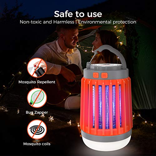 Aerb 3 en 1 Linterna Antimosquitos Eléctrica, lámpara Camping Antimosquitos con 5 Modos de Brillo,USB Recargable y IP67 Impermeable, UV Luz Asesino de Mosquitos, Ideal para Llevar de Camping