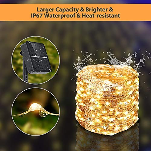 Aerb Guirnalda Luz Exterior Solar, 2 Pack Cadena de Luces 15M 150 LED, Panel Solar de 85X85mm, Impermeable Iluminación Decoración para Árbol en Jardín, Navidad, Fiesta, Patio, Celebración, Casa