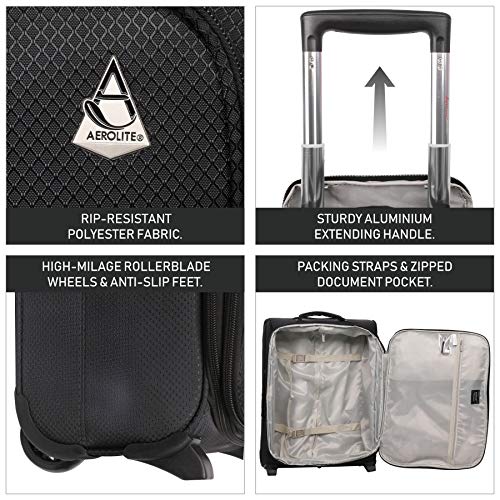 Aerolite 55x40x20 Tamaño Máximo de Ryanair y Vueling Trolley Maleta Equipaje de Mano Cabina Ligera con 2 Ruedas, Ampliable a 55x40x23cm para Lufthansa, Norwegian, Eurowings, Turkish Airlines y más