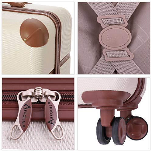 Aerolite ABS Equipaje de Mano Cabina Trolley Maleta Rígida Estilo Clásico Retro Vintage Ligero de 4 Ruedas 55x35x20 (Crema)
