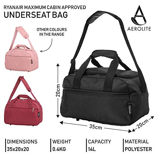 Aerolite Holdall Maximum Ryanair Hand Luggage Cabin Sized Flight Shoulder Bag Equipaje de Mano, 35 cm, 14 Liters, Negro (Black)