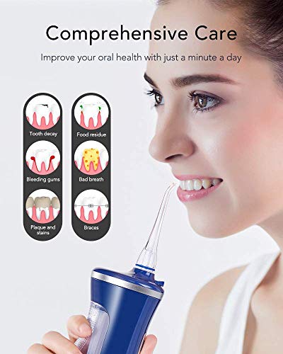 AEVO Irrigador Bucal Inalámbrico, 4 modos, Portátil y Recargable, Resistencia Agua IPX7, Irrigador Dental Tanque Agua Lavable 240ml, para Casa y Viajes, Limpieza Aparatos Ortopédicos/Brackets, Azul