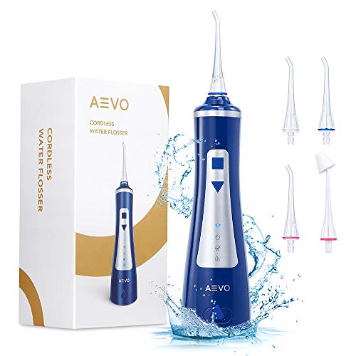 AEVO Irrigador Bucal Inalámbrico, 4 modos, Portátil y Recargable, Resistencia Agua IPX7, Irrigador Dental Tanque Agua Lavable 240ml, para Casa y Viajes, Limpieza Aparatos Ortopédicos/Brackets, Azul