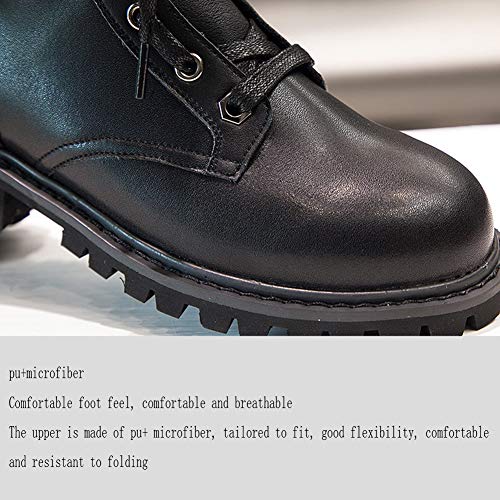 AFANG Botas Mujer Plataforma, Antideslizante Peso Ligero Plano Media Pierna Zapatos, Ocio Botines Tacon Botas Cortas Tacones Cremallera Botas Mujer Martin Cabeza Redonda Botines Moda Vintage,Negro,36