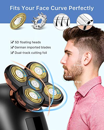 Afeitadora Corporal Masculina, OriHea Depiladora Corporal Hombre,Impermeable, Cinco Cabezas Flotantes Que Quitan Inteligentemente Los Bigotes, Adecuados Para Hombres y Mujeres - oro