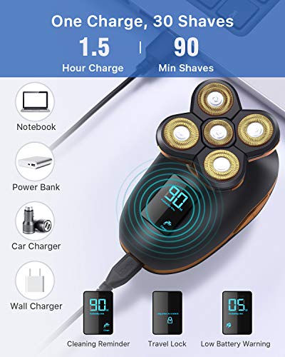 Afeitadora Corporal Masculina, OriHea Depiladora Corporal Hombre,Impermeable, Cinco Cabezas Flotantes Que Quitan Inteligentemente Los Bigotes, Adecuados Para Hombres y Mujeres - oro