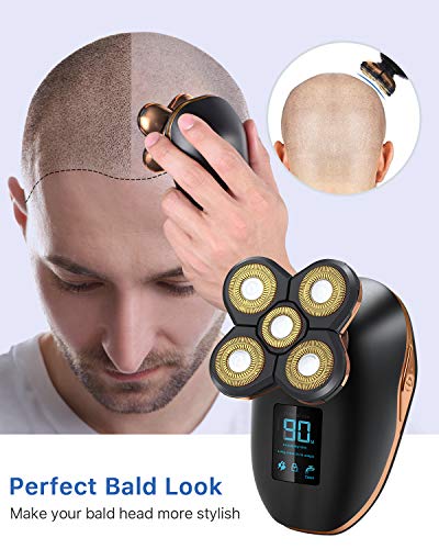 Afeitadora Corporal Masculina, OriHea Depiladora Corporal Hombre,Impermeable, Cinco Cabezas Flotantes Que Quitan Inteligentemente Los Bigotes, Adecuados Para Hombres y Mujeres - oro