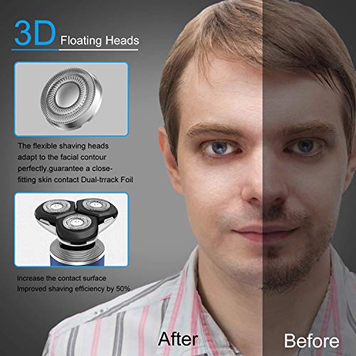 Afeitadora Eléctrica Para Hombre,Afeitadora de Doble filo y tres Cabeza, sin Cable, uso en Húmedo y Seco, 45 min de uso/1 h carga,Carga rápida USB, con Tapa Protectora del Cabezal, color Azul