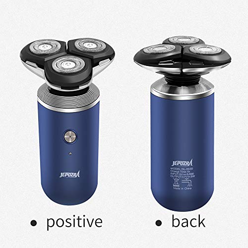 Afeitadora Eléctrica Para Hombre,Afeitadora de Doble filo y tres Cabeza, sin Cable, uso en Húmedo y Seco, 45 min de uso/1 h carga,Carga rápida USB, con Tapa Protectora del Cabezal, color Azul