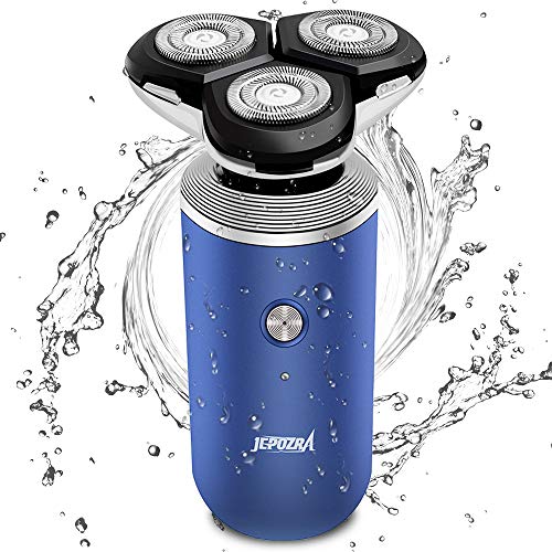 Afeitadora Eléctrica Para Hombre,Afeitadora de Doble filo y tres Cabeza, sin Cable, uso en Húmedo y Seco, 45 min de uso/1 h carga,Carga rápida USB, con Tapa Protectora del Cabezal, color Azul