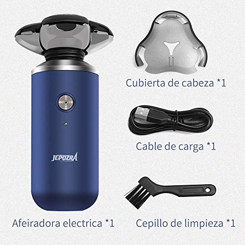 Afeitadora Eléctrica Para Hombre,Afeitadora de Doble filo y tres Cabeza, sin Cable, uso en Húmedo y Seco, 45 min de uso/1 h carga,Carga rápida USB, con Tapa Protectora del Cabezal, color Azul