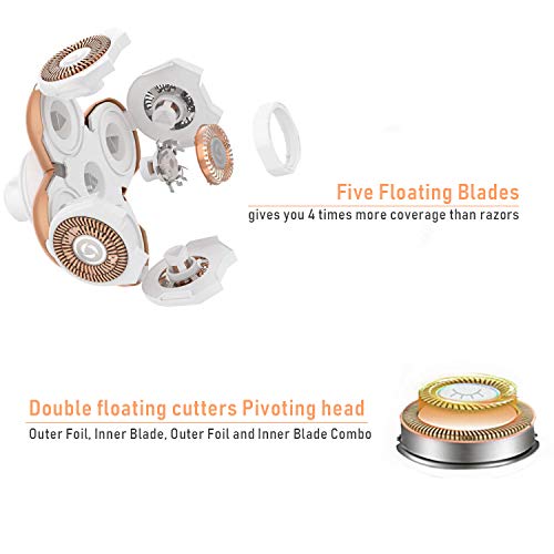 Afeitadora Eléctrica para Mujer - Liberex Removedor de Cabello Femenina, Recortadora Recargable de Precisión con 5 Cabezales Flotantes, Afeitadora Corporal para Brazos Piernas Bikini