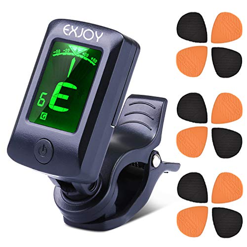 Afinador de Guitarra Sintonizador Digital Cromático con Clip, EXJOY Tuner de 5 modos con 12 Púas para Guitarra Eléctrica, Guitarra Española, Acústica, Bajo, Violín, Ukelele