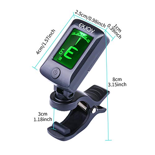Afinador de Guitarra Sintonizador Digital Cromático con Clip, EXJOY Tuner de 5 modos con 12 Púas para Guitarra Eléctrica, Guitarra Española, Acústica, Bajo, Violín, Ukelele