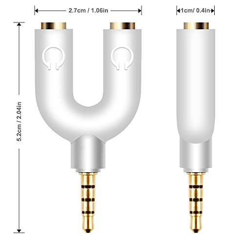 AFUNTA Headset Kit de Audio Estéreo del divisor, Herradura 3 Pin 3.5mm Jack para Auriculares + 2 forma de U 4 adaptador del Pin de 3,5 mm 2 de 4 patillas para Auriculares con Micrófono para Móviles, ordenadores, MP3, Tablet (Blanco)