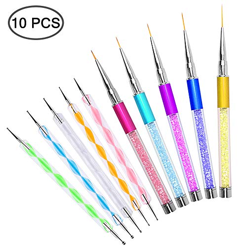 AFUNTA - Juego de 5 pinceles para decoración de uñas y 5 herramientas para pintar diseños de uñas, dibujo fino, pintura de flores