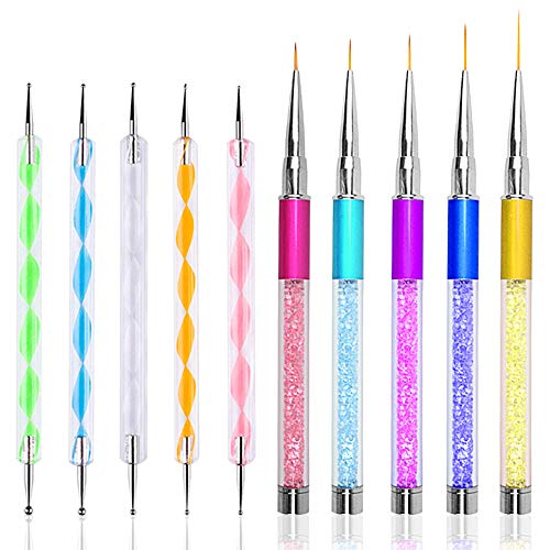 AFUNTA - Juego de 5 pinceles para decoración de uñas y 5 herramientas para pintar diseños de uñas, dibujo fino, pintura de flores