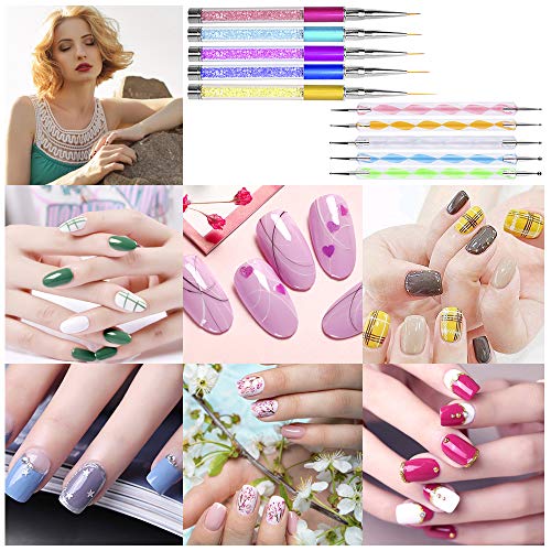 AFUNTA - Juego de 5 pinceles para decoración de uñas y 5 herramientas para pintar diseños de uñas, dibujo fino, pintura de flores