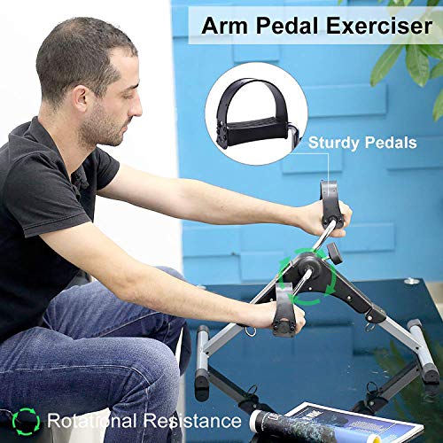 AGM Pedales Estaticos, Mini Bicicleta Estática, Pedaleador Plegable LCD Pantalla, Máquinas de Piernas para Entrenamiento de Brazos y Piernas Resistencia Ajustable (Negro C)