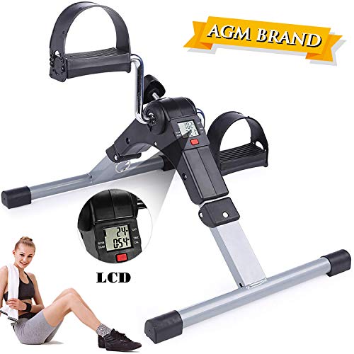 AGM Pedales Estaticos, Mini Bicicleta Estática, Pedaleador Plegable LCD Pantalla, Máquinas de Piernas para Entrenamiento de Brazos y Piernas Resistencia Ajustable (Negro C)