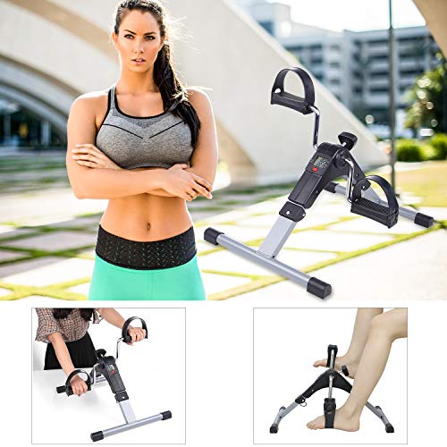AGM Pedales Estaticos, Mini Bicicleta Estática, Pedaleador Plegable LCD Pantalla, Máquinas de Piernas para Entrenamiento de Brazos y Piernas Resistencia Ajustable (Negro C)