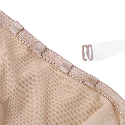 Agoky Body para Mujer sin Escote en V Profundo sin Tirantes Sin Espalda Sujetador Push Up con Aros Correas Transparentes Ajustables Tanga Corsés Body Boda Fiesta Caqui Khaki 38C,38D,40B,40D