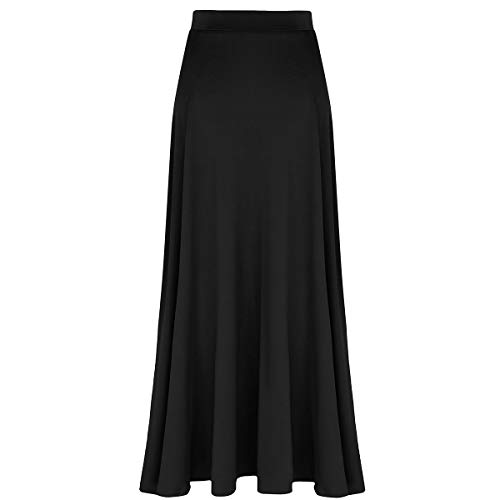 Agoky Falda Irregular de Danza para Mujer Falda Larga de Ballet Baile Flamenco Latino Tango Sevillanas Traje Falda Danza del Vientre Chica Dancewear Negro Medium