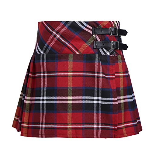 Agoky Falda Niña Ropa Verano Escocesas Cuadros Escocia Falda Plisada Básica con Hebilla Uniforme Escolar Algodón Tartán para Niñas Chicas 4 a 14 Años Rojo 10 años