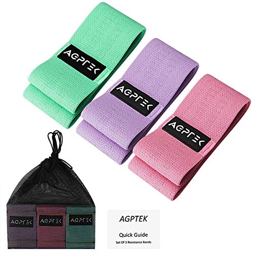 AGPTEK 3 Pcs Bandas Elasticas Musculacion, Bandas de Resistencia Fitness para Ejercicio a Gluteos, Cadera, Piernas, Brazos, Yoga, Pilates, Crossfit