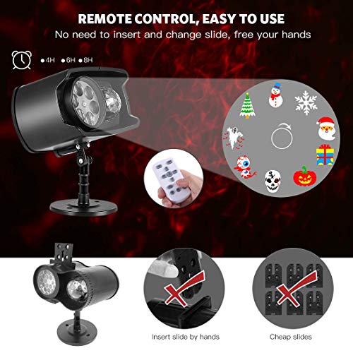 AGPTEK Luces Proyector de Navidad de Halloween, Impermeable Decoración Luz de Proyector con Mando a Distancia, 2 Cabezales, Temporizador para Navidad, Halloween, Festivos, Fiestas
