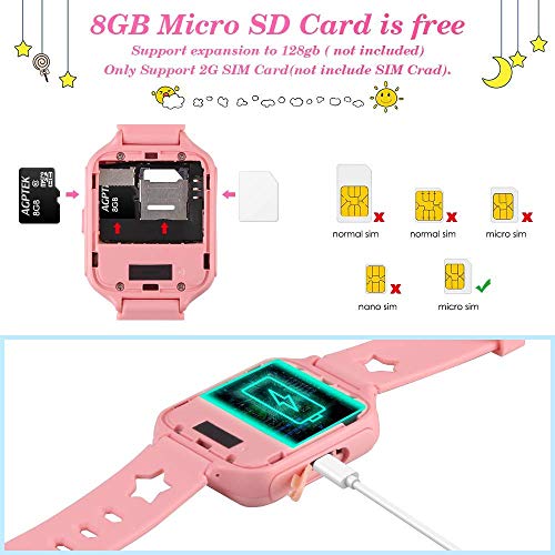 AGPTEK Smartwatch Niños con 8GB SD Tarjeta, Reloj Inteligente para Niños con Hacer Llamada, SOS, Cámara, Música, Juegos y Despertador, Regalo para Niño Niña de 3-12 años, Rosa