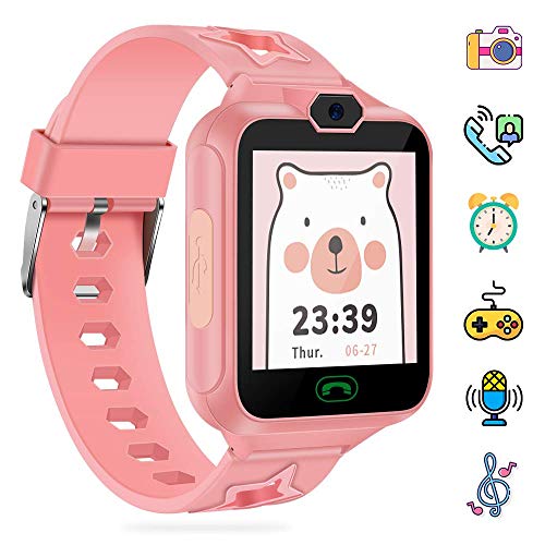 AGPTEK Smartwatch Niños con 8GB SD Tarjeta, Reloj Inteligente para Niños con Hacer Llamada, SOS, Cámara, Música, Juegos y Despertador, Regalo para Niño Niña de 3-12 años, Rosa