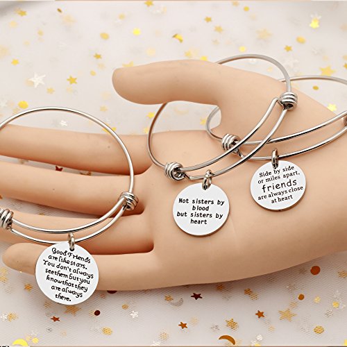 AGR8T - Juego de pulseras colgantes para mejor amiga, joyería para mujer, regalo de aniversario, cumpleaños, acero inoxidable, 3 piezas