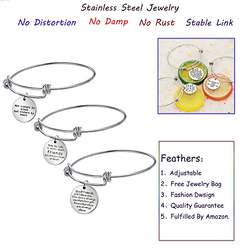 AGR8T - Juego de pulseras colgantes para mejor amiga, joyería para mujer, regalo de aniversario, cumpleaños, acero inoxidable, 3 piezas