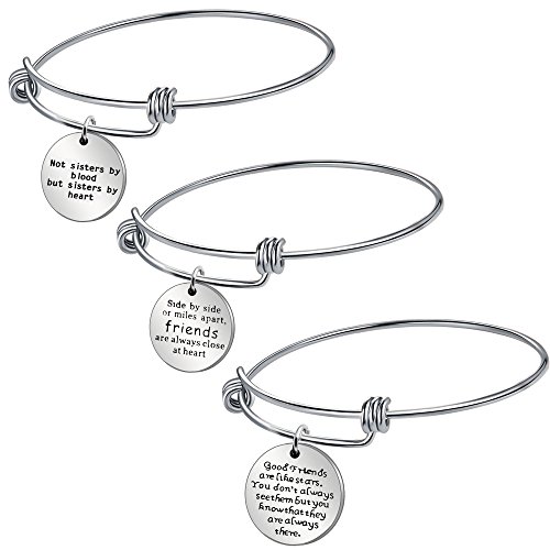 AGR8T - Juego de pulseras colgantes para mejor amiga, joyería para mujer, regalo de aniversario, cumpleaños, acero inoxidable, 3 piezas