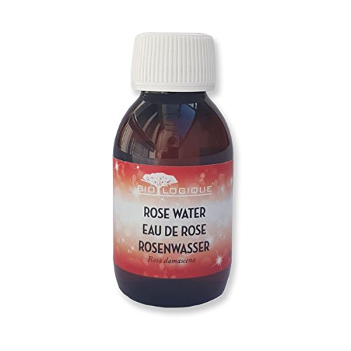 Agua de rosas 100% pura, ideal para tonificar la cara, el cuello, los ojos , la piel seca, el cuerpo y el cabello, equilibrar el pH como un astringente natural, 100 ml, esponja de limpieza incluida