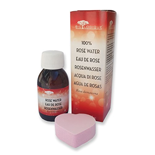 Agua de rosas 100% pura, ideal para tonificar la cara, el cuello, los ojos , la piel seca, el cuerpo y el cabello, equilibrar el pH como un astringente natural, 100 ml, esponja de limpieza incluida